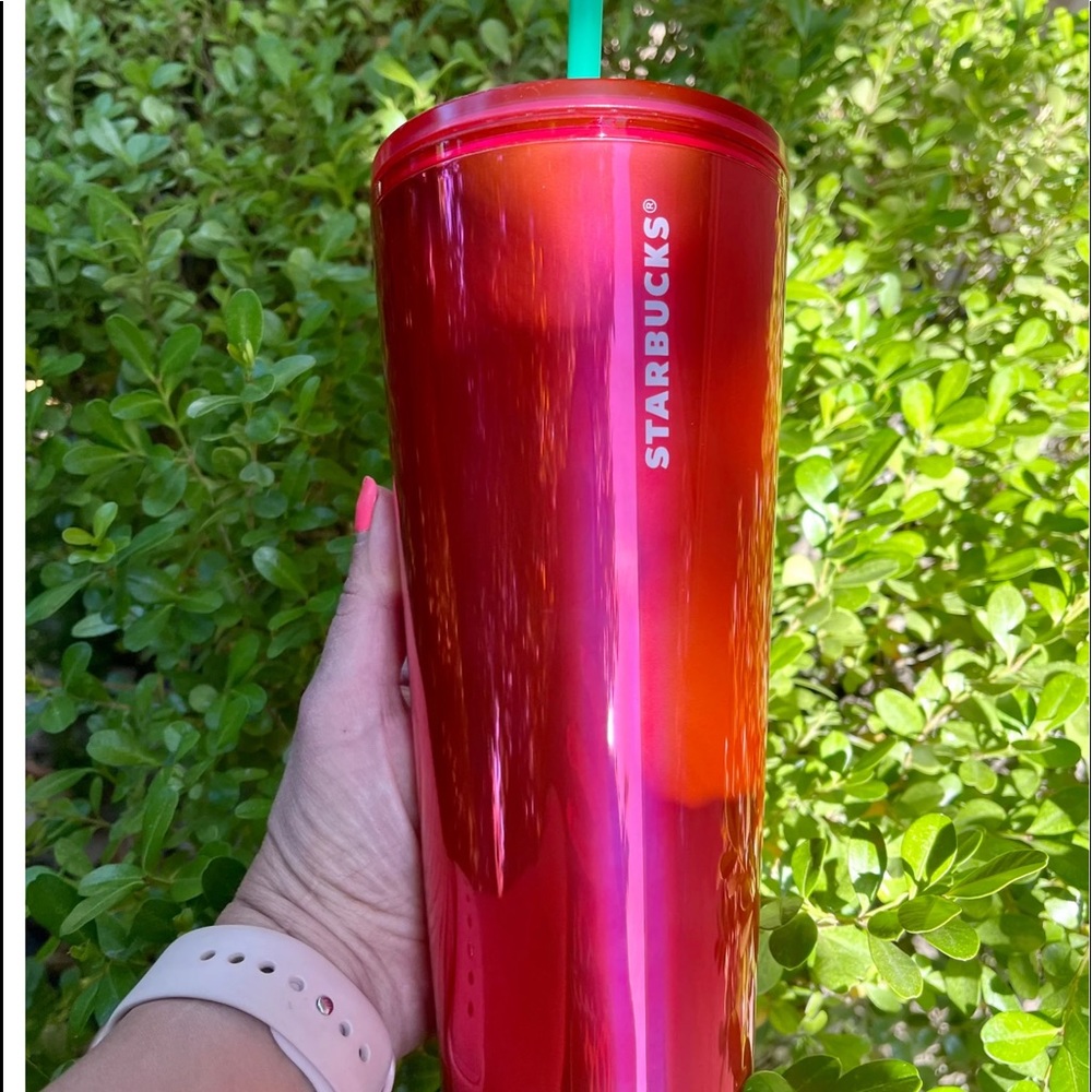 Starbucks Flame Red Pink Chrome Watermelon Cold Tumbler Cup NWT